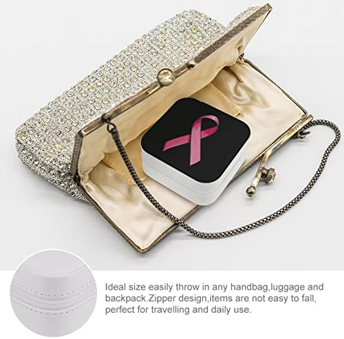 Розова Сатенска Лента Рак На Дојка Кутија За Складирање Накит СТП Кожа Мали Организаторски Кутии Патување Накит Случај Со Патент