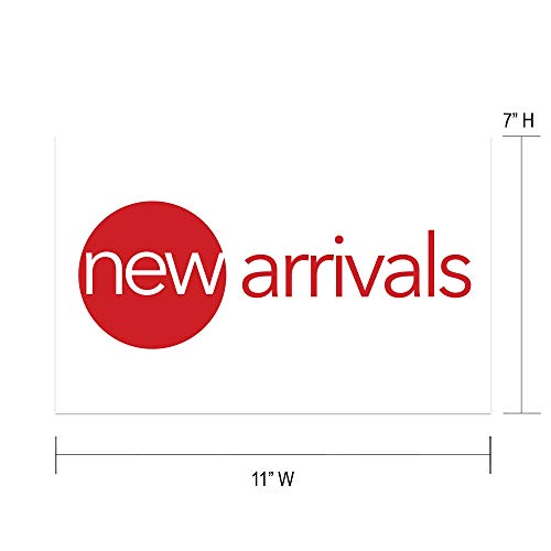 Наханко CD711NA2-10 Малопродажен знак картичка за дисплеи, „Нови пристигнувања“, 7 ”h x 11” w, бело со црвен принт, модерен стил на залихи