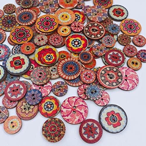 Вепетио 400 парчиња копчиња од дрво, мешани дрвени копчиња, копче за гроздобер цветен занает, разновидни бои гроздобер копчиња