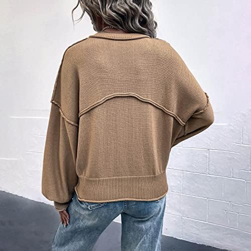 Женски џемпери за пуловер моден темперамент обратна џеб цврста боја ракав џемпер џемпери џемпери