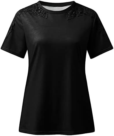 Краток ракав 2023 чипка памучна екипа на вратот на вратот Основен врвен кошула за жени лето есен маичка CS CS