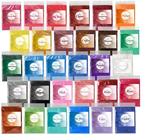 30 боја мика во прав епоксиден смола пигмент - сапун боја за сапун за DIY лигите боење и материјали за правење сапун - природна боја на лигите