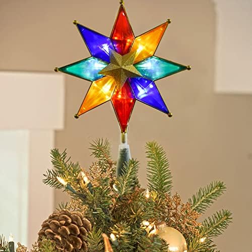 Артифлр 12 Инчен Топер За Новогодишна Ѕвезда Со ЛЕД Светло, Шарена Декорација На Врвот На Елката За Украсување На Домот За Новогодишна