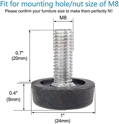 uxcell 5 Парчиња Завртка На Тип Мебел Израмнување Нога Прилагодувач Црна M8 x 20mm