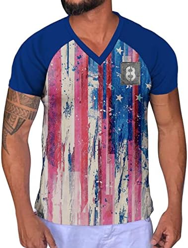 ЗДДО 4-ти јули маички за кратки ракави за мажи, лето патриотско ретро во САД знаме V вратот тренинг мускулатура на врвовите на