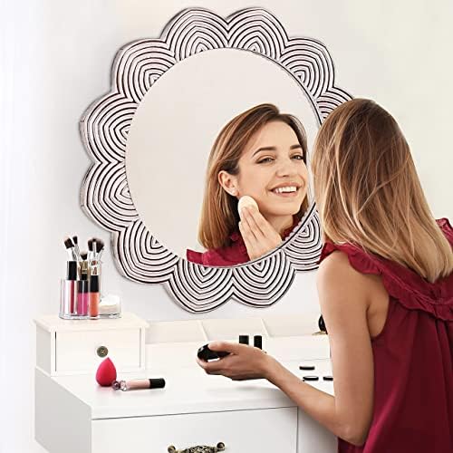 Елегантно Огледало Со Кружен Ѕид: Додадете Допир На Класа во Вашиот Домашен Декор Со Ова Шик И Стилско Огледало Од Дрвен Круг - 30 инчи