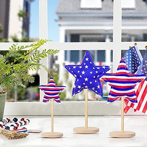5 парчиња 4 -ти јули декорација патриотски starsвезди украси дрвени блок висока стоечка ткаенина starвезда, декорација на Денот
