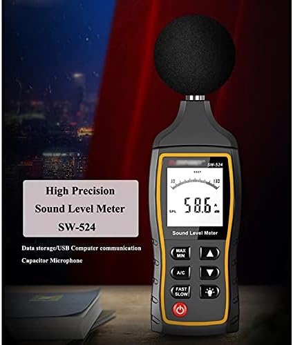 UOEIDOSB дигитален ниво на звук на мерач на мерач на бучава Мерички инструмент за мониторинг на децибели Тестер 30-130dB USB аларм