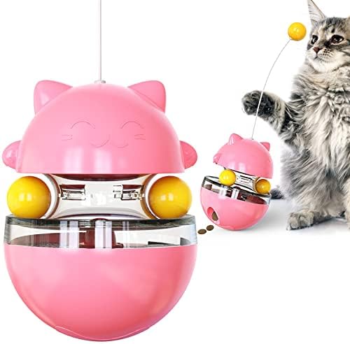 Мултифункционална диспензерот за храна со мачки со тизер, одвојлива интерактивна играчка со топка со топка со мачки, интегрирање на бавен
