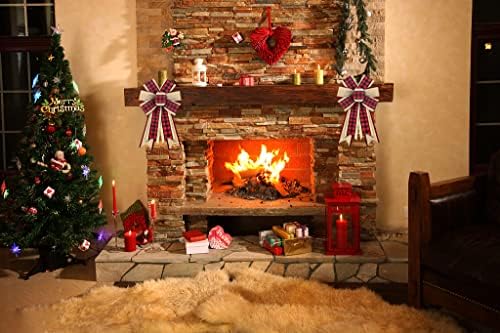 2 парчиња божиќни лакови на венец Божиќни лакови црвени кафеави биволи карирани лајкови лакови за венци, божиќни ленти лакови од дрво Топ