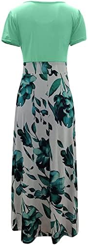 Фустани за кратки ракави за жени, женски моден случај на обичен печатен округ со кратки ракави со долги фустани со кратки ракави