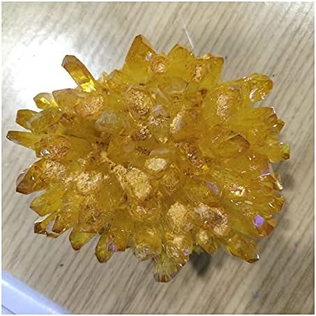 WGPHD Здравје и домаќинство жолти електроплетирани примероци од природен кристален кластер, сурови карпи кварц цвеќиња Аура камења подарок
