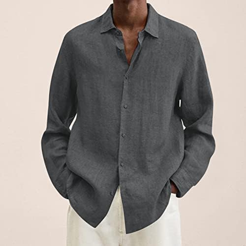 Постелни кошули за мажи машки летни памучни постелнини цврсти случајни плус големина лабава кошула маица ширење јака со долги ракави кошула