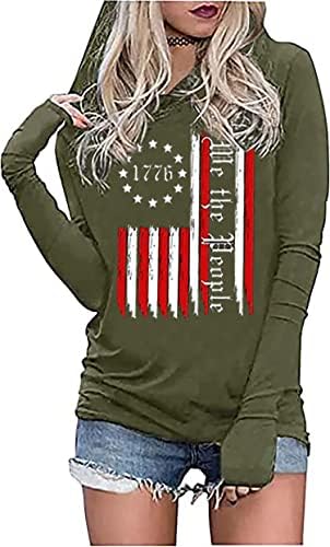 Lyeiao American Flag Fashion Hoodie for Women USA Grafic Graphic T-Shirt 4-ти јули патриотски долги ракави качулка пулвер врвови