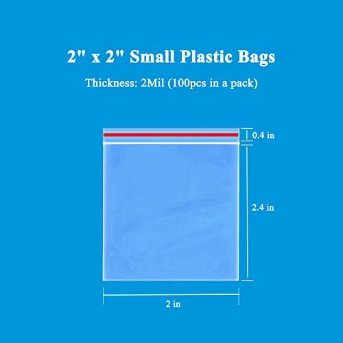 Minoly 2 x 2 Мали пластични торби за накит, 100 парчиња 2 милји чисти мали пластични кеси за складирање, мини пластични кеси