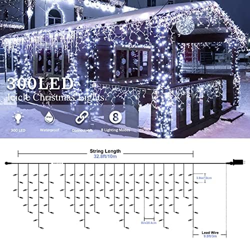 Божиќни светла на оопсвоу 300 LED/33ft 50 капки со 500L/165ft Супер светли LED жици светла 8 режими Твинкл самовила светла во затворен и надвор
