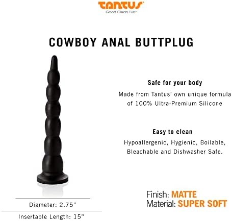 Tantus Sex/Adult Toys Cowboy Anal Anal Butt Plug - ултра -премиум силиконски масаџер на простата, анален безбеден за мажи, жени, ЛГБТК и парови - Оникс