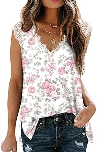 Маичка за блуза за жени есен лето 2023 моден без ракав краток ракав против чипка од вратот памук цветен графички врв E0 E0