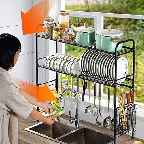 DSJ Rack Rack, 2 нивоа црни не'рѓосувачки челик кујнски мијалник за миење садови за сушење решетката за мозоци за прибор за јадење на прибор