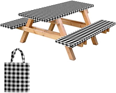 Покрив за пикник со винил винил со клупи и торба, надворешно водоотпорен пикник чаршав со еластични рабови, 72x30 инчи 3 парчиња поставени