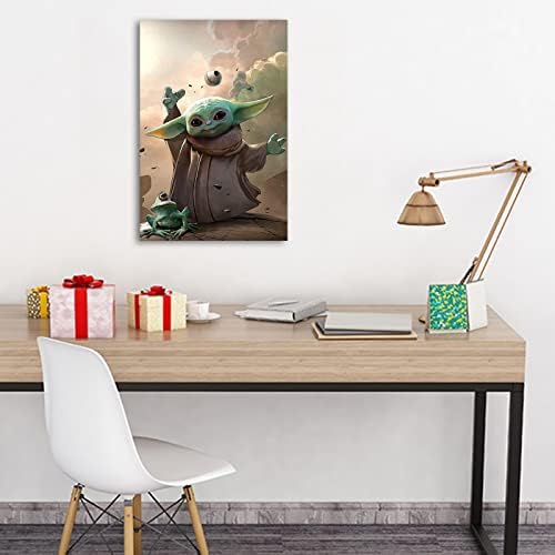 CCWACPP Бебе Јода Постери врамени за wallsидови yoda & жаби wallидна уметност HD Kid Yoda Print на галерија платно подготвени за виси, јода-02)