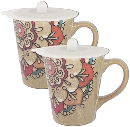 Mugs Xusmyzm 12.5oz Персонализирана боја со боја на керамички чаши со капак, за кафе, чај, сет од 2
