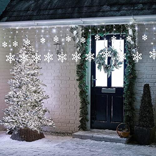 LED светла на Icicle LED, 360 LED божиќни светла и 17,22ft 264 LED снегулки од снегулки со 22 капки