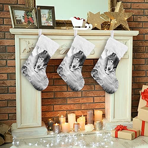 Xigua 3D Волк Божиќни чорапи 17,7 инчи носители на подароци за украси за украси за забави
