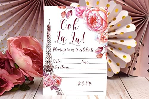 Ох Ла Ла Акварел Цветни Париз Партија Покани за Родендени, Бебе Тушеви, Невестински Тушеви, Ангажман Партии и повеќе. 20 5 х7 Пополнете Картички