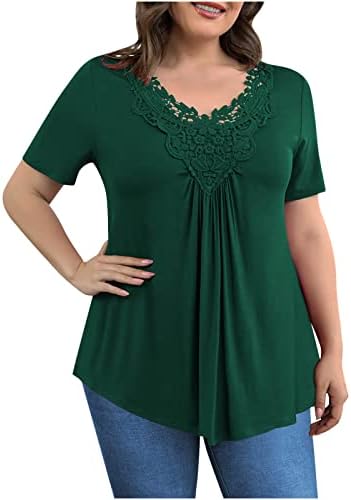 Есенска летна маица со блуза за жени со краток ракав облека трендовски V вратот чипка памук преголема обична блуза G1 G1