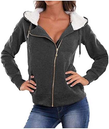 IYYVV жени мода цврста надворешна облека џеб јакна патент со долги ракави со качулка со качулка