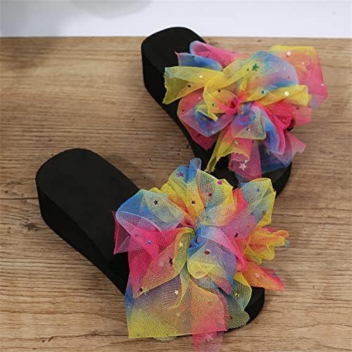 Женски слајдови женски чевли лето мода со голема големина дебела единствена цветна секцини Симија клин влечки од плажа од женски патеки
