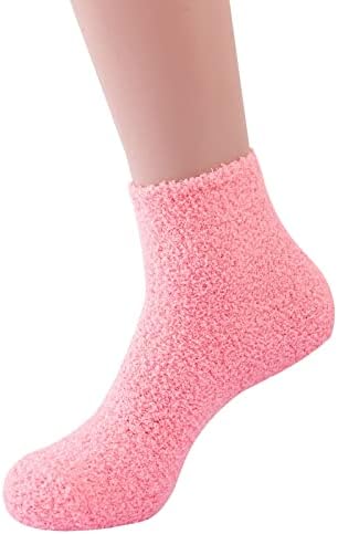 Женски чорапи за пешачење зимски бонбони во боја цевки чорапи корални чорапи од руно подни чорапи цврста боја топла лабава чорапи