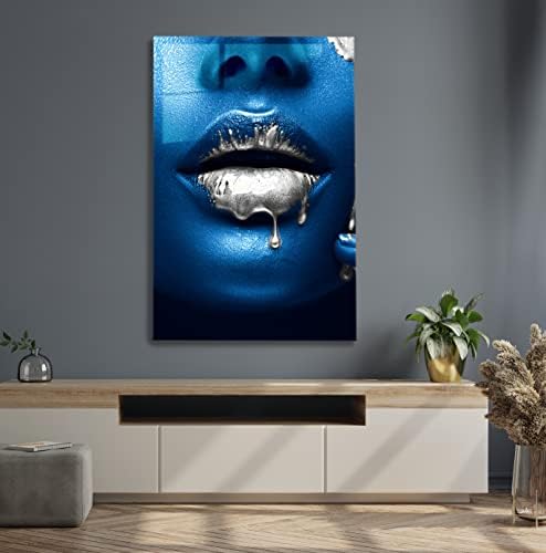 Cryptonite акрилна стаклена рамка Модерни wallидни уметнички усни - Серија на лице - Акрилна wallидна уметност - Уметнички дела за печатење на