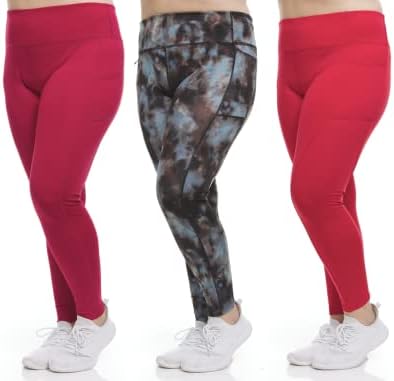 ПАРГ 2, 3 и 4 пакет плус големина Активни хеланки за жени со висока половината јога панталони со џебови кои работат со тренингот атлетски