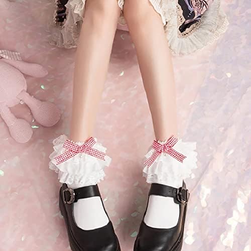 Thbmkj жени руфле памук принцеза чорапи девојки harajuku удобни чорапи симпатична супер голема лолита чипка лак за лакови