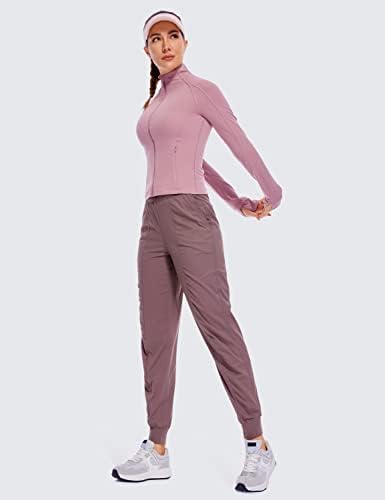 CRZ јога лесна тренинг џогери за жени, високи половини на отворено трчање панталони со џебови со џебови