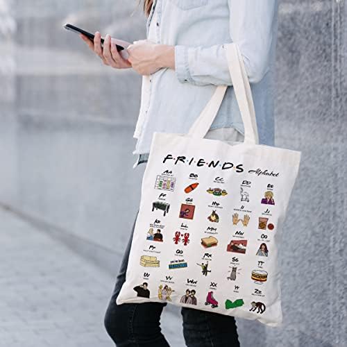 Пријатели азбука платно торба за тота смешни пријатели тема ABC памук за еднократно тотално рамо торба присутна за пријатели fansубители жени