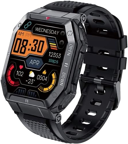Smartwatch Rollstimi за Man, 1,85 HD екран на допир воен тактички смарт часовник, фитнес тракер со следење на отчукувањата на срцето и следење