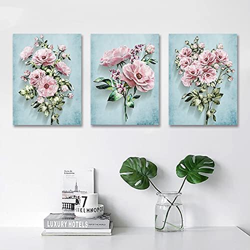 ПИНКНОРДИЌ 3 Парче Розова Цвеќе Платно Ѕид Уметност Модерна Фабрика Цветни Постер Отпечатоци За Кујна Дома Бања Ѕид Декорација 12x16