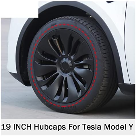 4PCS HubCap Покрив на тркалото од 19 инчи, замена на перформансите компатибилна со моделот Tesla Y 2023 2022-2017 Целосна заштитна надворешна