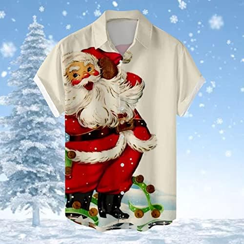 Вокачи Божиќно копче за мажи надолу со кошули Краток ракав Смешен Божиќ Дедо Мраз Хавајски кошула забава за куглање кошули