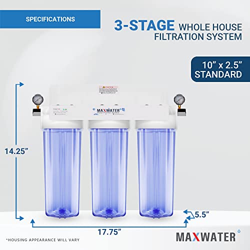 Макс Вода 3 Фаза 10 Инчен Стандарден Систем За Филтрирање На Вода За Целата Куќа-Талог + Анти Скала + CTO Пост Јаглерод-3/4 Влез/Излез