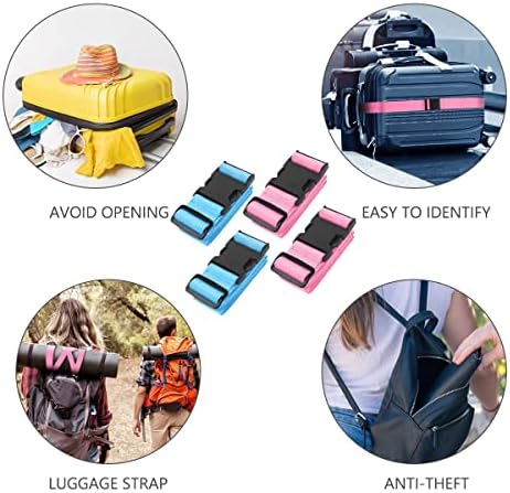 4 пакувања ленти за багаж со 4 пакувања ознаки за багаж, прилагодливи ремени за куфери со тока за брзо ослободување, безбедносни ремени