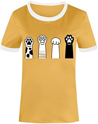 Долги ракави маички за жени кои се обични екипаж на вратот со кратки ракави за бојата за боење мачки жени активни носења