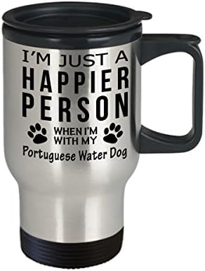 Куче Љубовник Патување Кафе Кригла-Посреќна Личност Со Португалски Вода Куче-Миленичиња Сопственик Спасување Подароци
