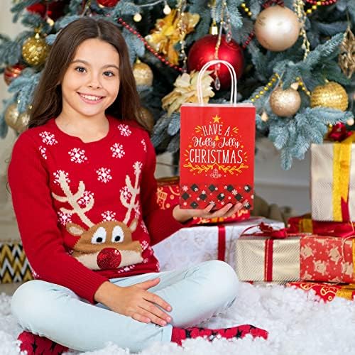 12 Еез Карирани Божиќни Торби За Подароци Со Средна Големина Црвени И Црни Биволи Карирани Торби За Подароци Со Рачки Избрани