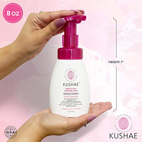 Kushae нежно 2-во-1 женски миење на пенење-OB/Gyn Made, сите природни, мириси без да се балансираат pH, да одржуваат свежина