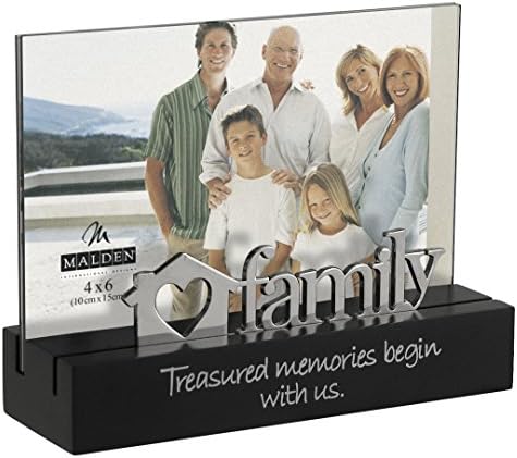 Малден меѓународни дизајни Семејни изрази на десктоп со рамка за слики со сребро со зборови, 4x6, црна боја
