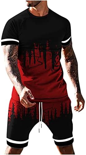 Машка машка лежерна тренерска машка маичка со кратки ракави со 2 парчиња облека со 2 парчиња маица и шорцеви поставени летни спортови
